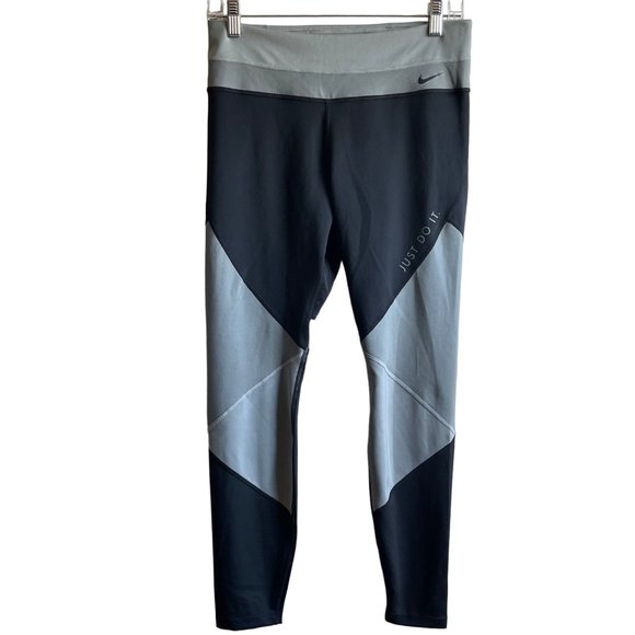 Nike Dri-Fit 7/8 Colorblock Black/Gray Women`s Large Leggings Workout CJ2450-073 - Picture 1 of 5
